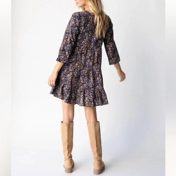 NATURAL LIFE Heidi Mini Dress Tiered Paisley Pockets Cottage Core Fall XL NWOT - Picture 3 of 13